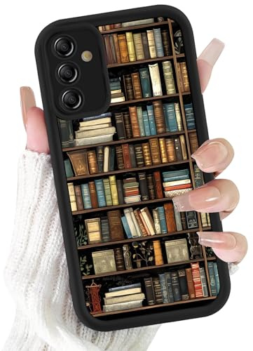 Kivlclri Cover per Samsung Galaxy A16 5G 6,7, Cellulare Nero Silicone Morbido Custodia per telefono Aesthetic Libreria Bookshelf Motivo Disegno Protezione Fotocamera Antiurto Case per Ragazze Donne