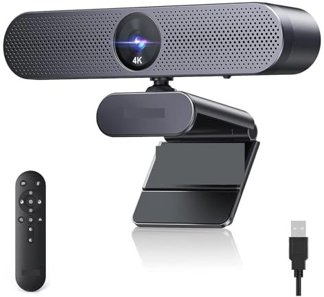 AIRYSSFU Webcam, Webcam 4K, telecomando, zoom 3X, microfoni con cancellazione del rumore, correzione automatica della luce