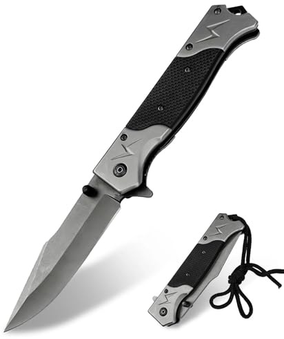 Nicphyn Taschenmesser, Klappmesser mit Taschenclip, Einhandmesser, Rettungsmesser, Klapp Messer, Notfallmesser, Klappbares Taschenmesser, Handmesser für Outdoor, Camping, Fischen und Wandern(Schwarz)