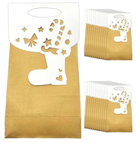 Geschenktüten Weihnachten mit Griff – Kraftpapier Tüten 24 Stück, Kleine Weihnachtstüten zum Befüllen Kinder, DIY Geschenkverpackung für Festtage, Ideal für Schule, Familie & Freunde