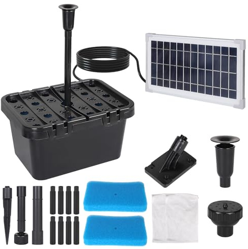 CPROSP Bomba Solar para Estanque Exterior 390/h con 5m Cable con 2 Accesorios para Fuentes