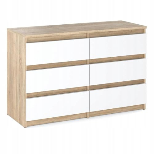 MRBLS_HOME Kommode mit 6 Schubladen - Holz Sideboard 100 x 71,5 x 33,5 cm (B/H/T) - Schubladenschrank Schmale Kommode für Schlafzimmer & Flur - Regal mit Schubladen - Schrank (Sonoma - Weiß Matt)