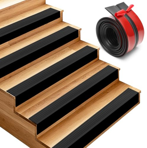 Treppenkantenprofil Selbstklebend, 4 Meter Rutschfeste Treppenkante, Flexible Treppenstufen, Antirutsch Treppen-Kantenschutz für Treppenstufen im Innen- und Außenbereich (Schwarz)