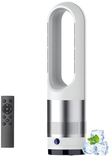 Chauffage soufflant sans pales Tour Chaude/Froide télécommande 45,7cm(18) 8 Vitesses Oscillation à 80°minuterie h purificateur d'air Portable Ventilateur Pied Affichage LED idéal l