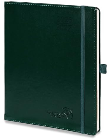 POPRUN Kalender 2026 2027 Wochenplaner Softcover A5+ auf Deutsch | 18 Monate Monatskalender,(Jul.2026-Dez.2027),mit PU-Leder,mit 30-Minuten-Taktung & Monatsregister(Dunkelgrün)