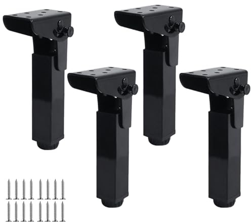 DJCYGG 4 Stück Klapptischbeine,Verstellbare Möbelfüße Metall Klappbar Stützbein Ersatzfüsse für Schreibtisch Esstisch,Couchtisch,Betttisch,Campingtisch,mit Schrauben,Schwarz (15cm)