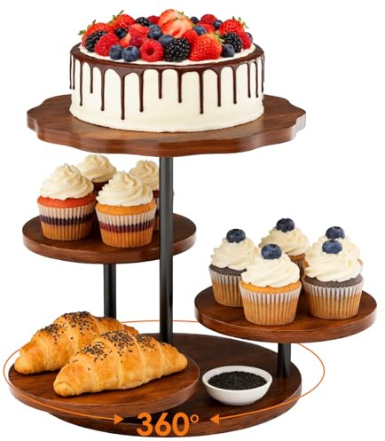 LLWAN 4 Tier Round Cupcake Tower Stand for 50 Cupcakes, Vintage Farmhouse Tiered Cake Tower with 360° Serving Tray for Dessert Display, Ideal for Wedding Birthday Baby Shower Tea Party Christmas