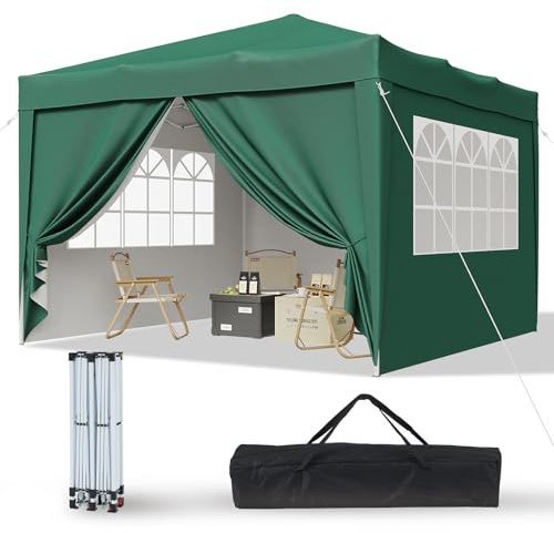 Aoxun Pop Up Pavillon 3x3 Wasserdicht mit 4 Seitenwänden, Metallrahmen-Schutzzelt, Höhe Verstellbar, 3mx3m Faltpavillon mit Tragetasche für Camping Party, Grün