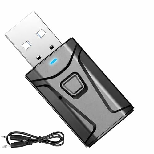 Adattatore USB Bluetooth 5.0 2 in 1 trasmettitore e ricevitore, con jack AUX da 3,5 mm, trasmettitore audio senza fili e ricevitore per TV, PC, auto, altoparlanti, cuffie, home stereo, Plug & Play