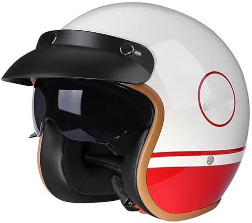 KKVGP Demi Casque Moto Retro avec Visière Vintage Casques Bols Homologué ECE Casque Mobylette Ouvert Demi Casque Homme Femme Casque Jet pour Cruiser Hélicoptère Scooter