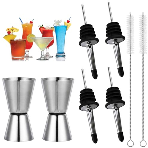 2 Pcs Spirit Measure with 4 Bottle Pourers and 2 Cleaning Brush, Alcohol Measure for Spirits, Shot Measure with Bottle Pourers, Professional Drink Measures for Home and Bar Use