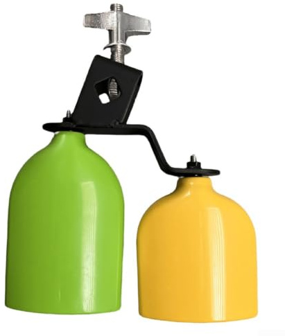 Doppelte Kuhglocke, stabile Metallhalterung, verstellbarer Winkel, Schlagzeug-Set, Percussion-Instrument (Grün / Gelb)