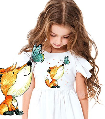 Bügelbild Mädchen mit Fuchs Bügelbilder Applikation Fuchs und Schmetterling mit Punkte bb034 ilka parey wandtattoo-welt®