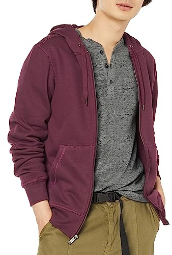 Amazon Essentials Men's Fleecetröja med hel dragkedja (finns i Big & Tall), Vinröd, L