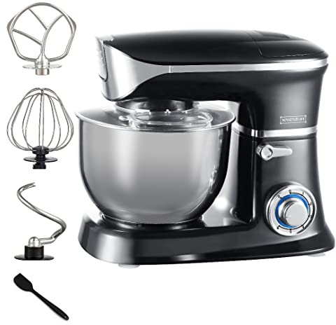 ROYALTY LINE, Robot da Cucina Multifunzione 1800W Nero RLPKM19007-BLK, Ciotola da 6,5 ​​L, velocità Variabile, Accessori Inclusi: Frusta, Gancio Impastatore, Frusta per Palloncini