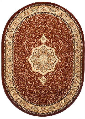 Carpeto Groß Teppich Flur 200x300cm Braun Klassisch Traditionell Weich Oval | Teppich für Eingangsbereich Küche Büro Wohnzimmer Schlafzimmer Pflegeleicht Fußbodenheizungsgeeignet Mittelflor Synthetisch