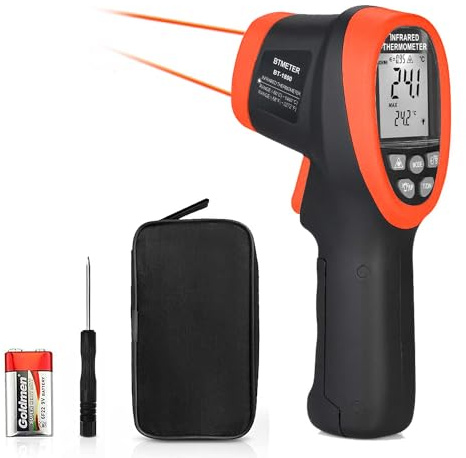 Infrared Thermometer DS 50:1 - BTMETER BT-1800 Digital Pyrometer Non Contact IR High Temperature Gun with Circle Laser, FDA, Flashlight, High/Low Temp Alarm for Kiln Forge Foundry Metal Steel Casting