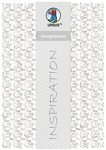 Ursus 60864605F - Designkarton, 200 g/qm, 5 Blatt, DIN A4, Fische, weiß/silber