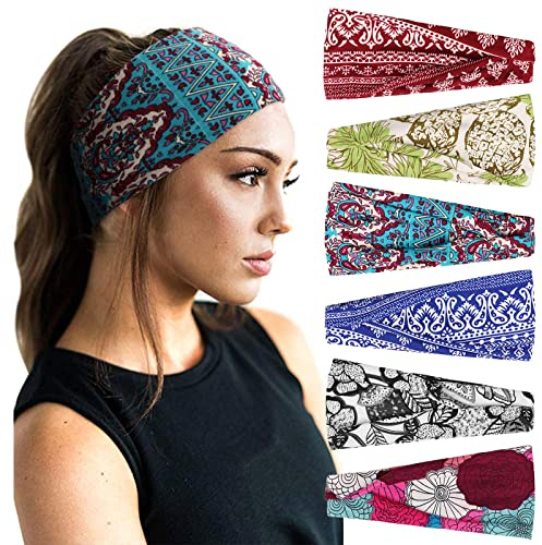 DRESHOW 6 Paket Pannband för Kvinnor Breda Elastiska Hårband Head Wrap Hårtillbehör