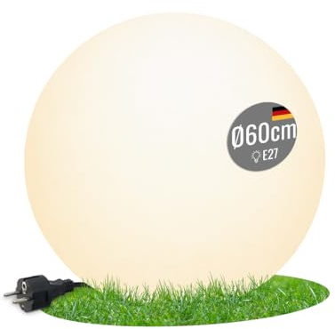 8 seasons design LED Kugelleuchte 60 cm Shining Globe (weiß), E27, Leuchtmittel warmweiß – wetterfest – große Kugellampe für außen (Garten, Terrasse, Balkon) und innen – robust & langlebig | wetterfest IP65, LED austauschbar, E27-Fassung, warmweißes Licht, mit Strom, Leuchtkugel für Garten, Terrasse, Balkon