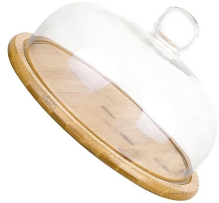 UPKOCH Vassoio in bambù con coperchio in vetro, espositore per torte, pasticcerie e snack, diametro 26 cm, perfetto per ricevimenti e decorazioni per la casa