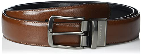 Perry Ellis Portfolio Reversible Leather Dress Belt for Men with Stitch and Heat Crease , Lugg3, 32