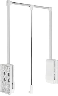 GTV - Kleiderlift mit Gasdruckfedern für Schrank | Schrankbreite 645mm - 910mm | Stromabnehmer mit Gashebebühne | Kleiderstangen | weiß