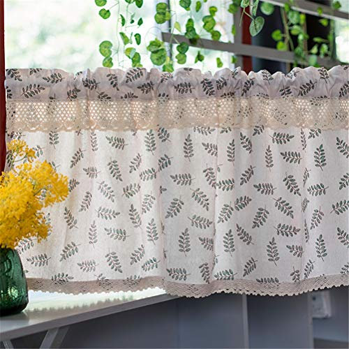ACMHNC Bistrogardine Scheibengardine Landhausstil Baumwolle und Leinen Kurzvorhang Kurzstore Gardinen mit Häkeln Spitze Kurzgardine für Cafe Küche Esszimmer,W x H 140 x 180cm