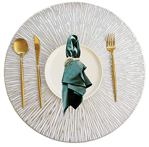MAOTN Juego de Mantel Individual Occidental de PVC Redondo Ahuecado 4/6/8/10, Aislante térmico de Espejo, Mantel Americano ecológico, Dorado, Plateado, Bronce,Silver,10pcs