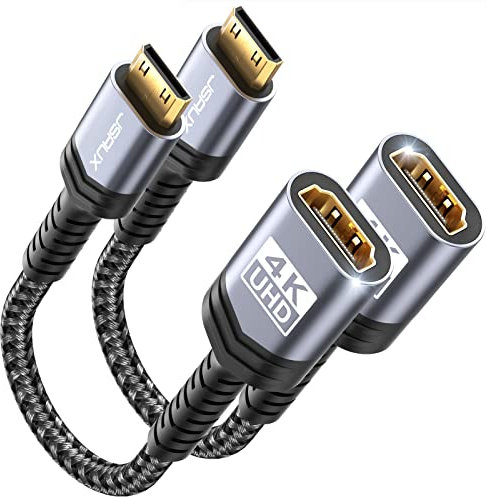 JSAUX Mini HDMI auf HDMI Adapter [2 Stück], Mini HDMI Stecker auf HDMI Buchse Adapter Kabel mit 4K 60Hz HDR 3D 18Gbps, kompatibel mit DSLR, Camcorder, Laptop, Tablet, HDTV, Projektor-Grau
