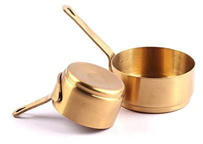PETSTIBLE Olla de acero inoxidable para leche, mini cacerola no pequeña, cacerola para cocina, color dorado, 100 ml