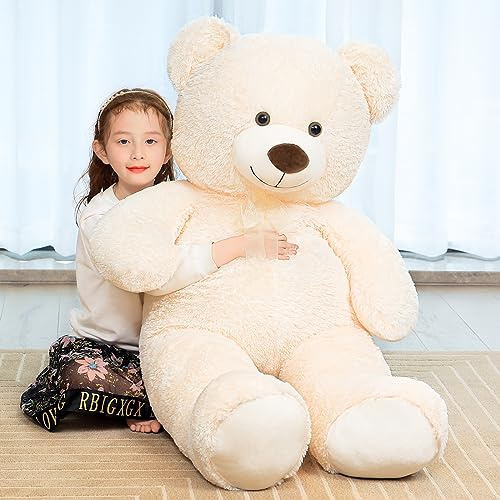 SNOWOLF Teddybär, niedliches Stofftier, Plüschtier, 130 cm, großer Bär, Kuschelpuppe, Geschenk für Kinder, Jungen, Mädchen, Geburtstag, Weihnachten, Valentinstag (1.3m, Creme)