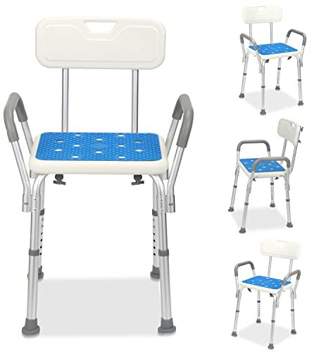 Sonnewelt Tabouret de douche avec dossier et accoudoirs réglables en hauteur et pieds antidérapants de 41 à 53,5 cm 8887-BY1he