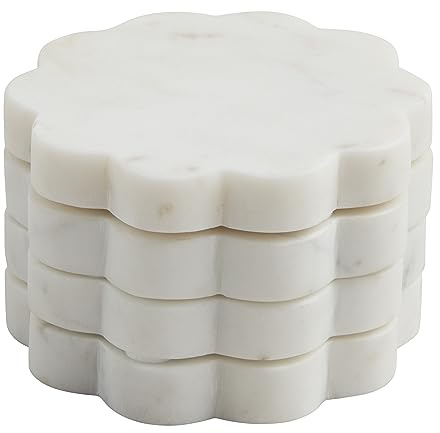 Mud Pie Scallop Marble Coaster Set; 4 X 4