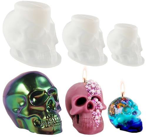 3 Stück Halloween Totenkopf Silikonform Totenkopf Kerzenform Silikon Gießformen Epoxidharz Formen Schädel Kerzenform zum Gießen Silikonform für Haus Halloween Deko