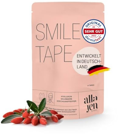 alla and jen - SMILE TAPES mit Hyaluron - Anti Falten Gesichtspflaster gegen Nasobialfalten, vegan & tierversuchsfrei, 14 Stück