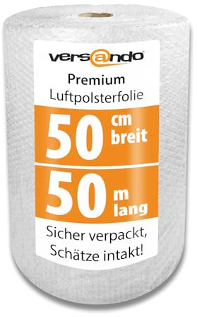versando Premium Luftpolsterfolie 50m x 0,5m Versand, Verpackung, Umzug | Noppenfolie Bubble Wrap LPF Rolle