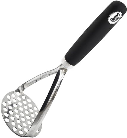 1 Pcs Potato Masher, Silver Stainless Steel Food Press, Heavy-Duty Non-Stick Masher with Hanging Handle, Efficient Kitchen Tool for Smooth Purees, Jams and Vegetable Preparation