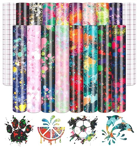 Tintnut Vinylfolie Plotter Aquarell Plotterfolie Vinyl 16 Blätter 12x10in | Batikfarben plotterfolie selbstklebend,mit 2 transferfolie,für plotter,haftstark,waschbeständig,für DIY wohnraumgestaltung