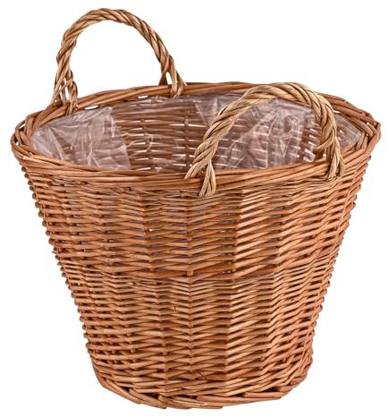 Weiden Pflanzkorb, Obst Ernte Holzkorb, Gartenkorb, 40 cm, mit Folie, Tragegriffe