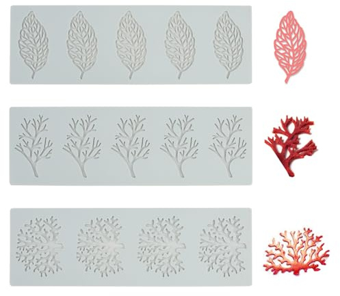 Silikonformen Backen Deko, Silikonform Spitze, Hippenform Silikon, Silikon Backform Blätter für Fondant, Kuchen Deko, 3D Lebensmittelqualität Backformen, Ideal für Kuchendekoration (3PCS)
