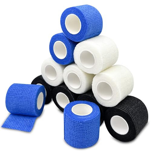 Lectorias 12 Rollen 450 cm lang Selbstklebender Verband, Elastische und Atmungsaktive, selbsthaftende Bandage, haftbandage, fixierbinde selbsthaftend für Handgelenk Schutz (5cm breit)