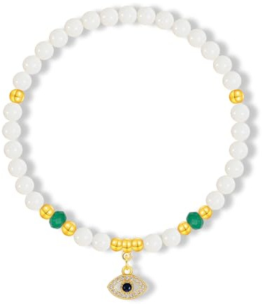 MILAKOO Natürliche Muschel Armband for Damen Muttertag Elastisch Einzigartig Perlmutt Weiße Muschel Armbinde mit Augenförmiges Anhänger Dekor