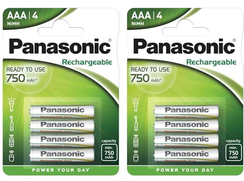 PANASONIC Lot de 2 Blisters de 4 Piles Rechargeables NiMH Micro AAA 750 mAh Ready to Use