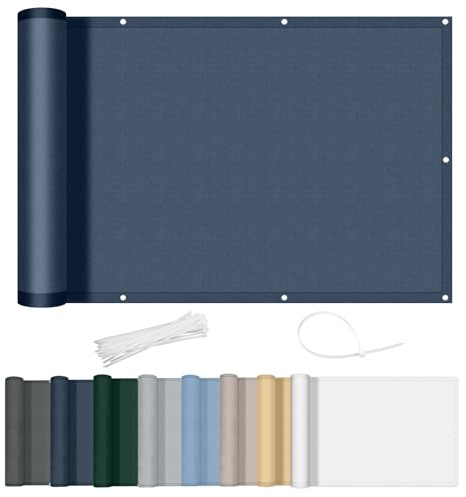 AXT SHADE Balkonginsynsskydd 90x500cm in 170g/m² PES Ogenomskinlig Balkong Skärm UV-skydd Balkongbeklädnad Vattenavvisande Och Väderbeständig För Balkong Terrass Trädgård-Mörkblå Antracit