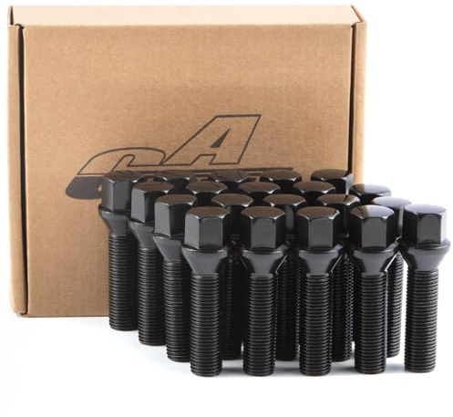 GAsupply 20pcs Extended Tapered Seat Alloy Wheel Bolts for Wheel Spacer | M14x1.5, 45mm Thread, 17mm Hex | Aftermarket Lug Bolts for Most Audi Volkswagen (Black)