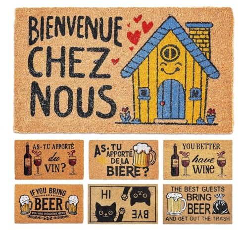 LUA VIKA Paillasson Exterieur Entree - Bienvenue - 40x70 cm - Tapis Entree Exterieur Antidérapant - Tapis Coco Interieur Drole - Paillasson Coco Original Rigolo