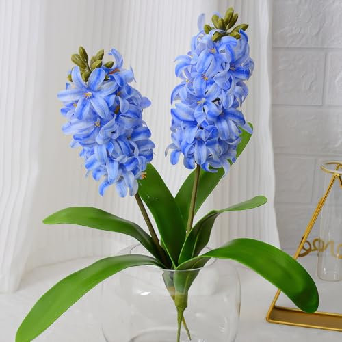 Evlasumflow 16 Artificial Hyacinth Hydrangea Flowers 2pcs Real Touch Blue Fake Hyacinth for Vase Bouquets Home Office Wedding Decor.