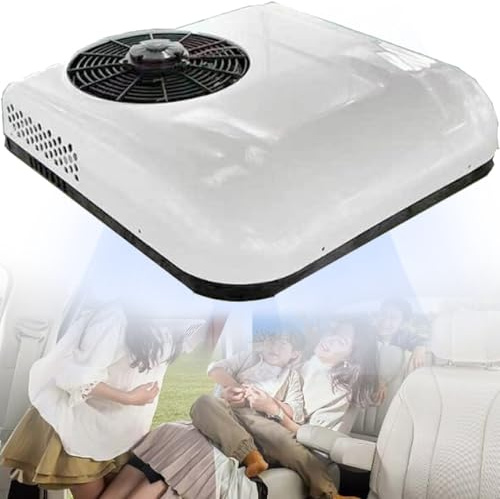 Qiang Climatiseur Toit 12V/24V CC pour Camping-Car,Unité Climatisation Toit - sans Conduit,Refroidissement,Climatisation Stationnement avec Télécommande,pour Camping-Cars/Camions/Bus etc,White-12V