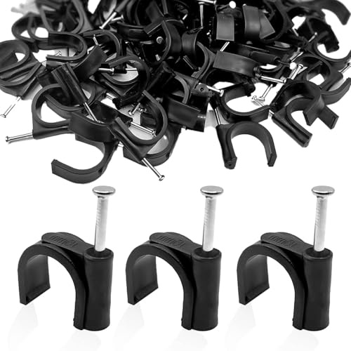 LOUZAGO 50 pezzi Pex morsetti Pex ganci J-Hook con chiodo, 1/2 pollice | Fermacavi neri con chiodo per tubi OD da 1,3 cm, filo di fissaggio (16 mm)